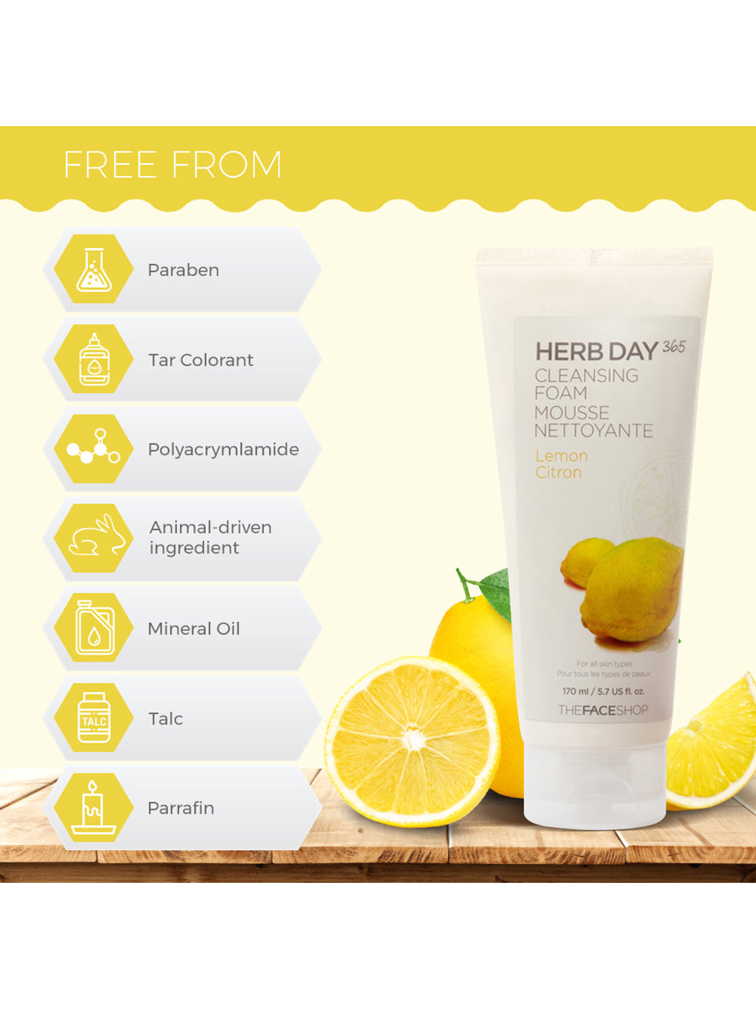 THE FACESHOP Herb Day 365 Cleansing Foam Lemon - Misumi Cosmetics Nepal