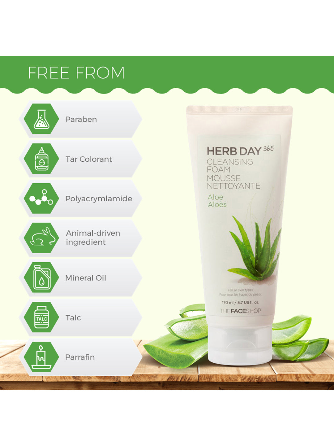 THE FACESHOP Herb Day 365 Cleansing Foam Aloe - Misumi Cosmetics Nepal